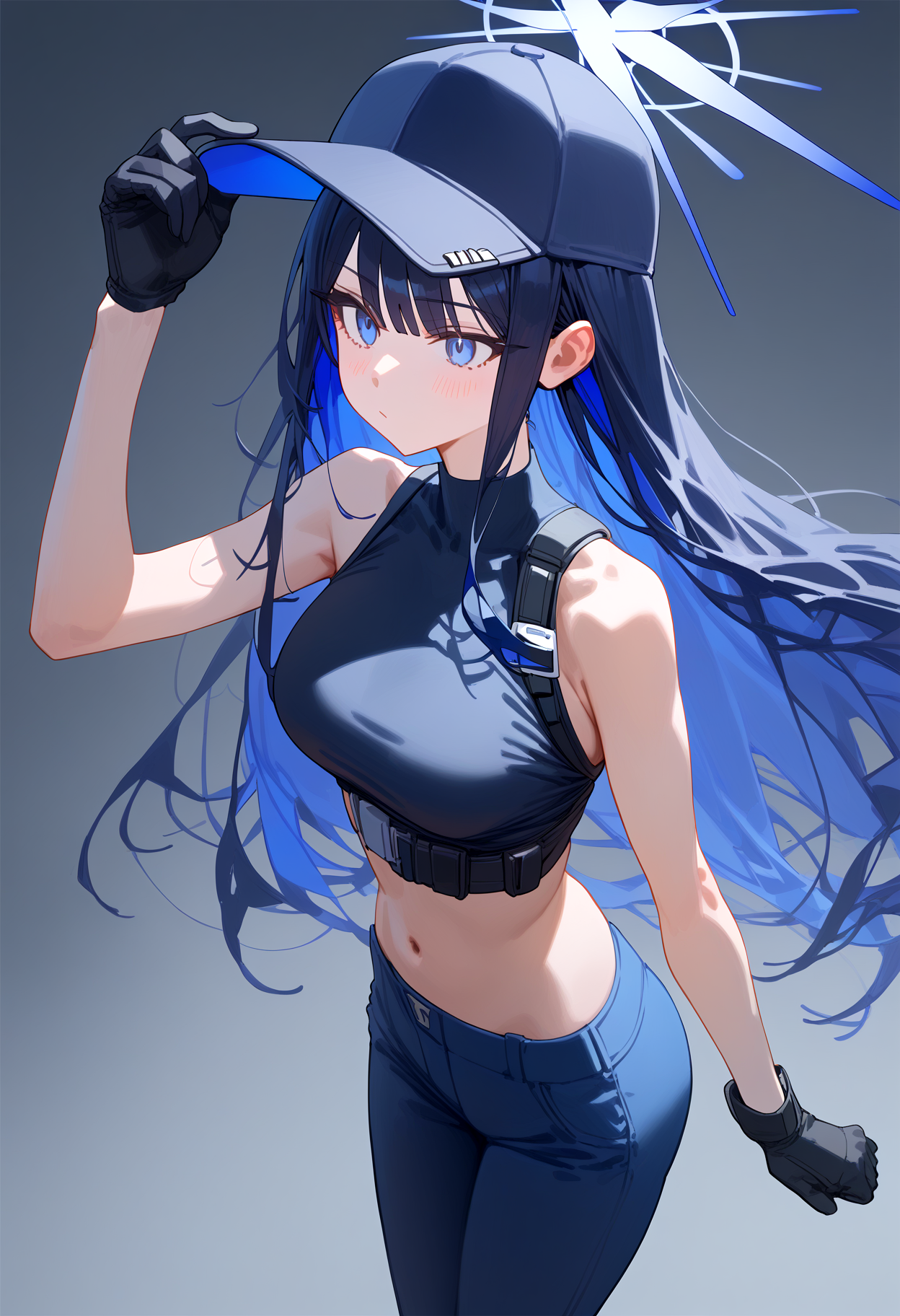 ciloranko,_1girl,_saori__(blue_archive_),_baseball_cap,_black_gloves,_black_hair,_black_hat,_black_shirt,_blue_eyes,_blue_hair,_-2dca9d04-2304602180-DPM++ 2M SDE Heun Exponential-7-28.webp